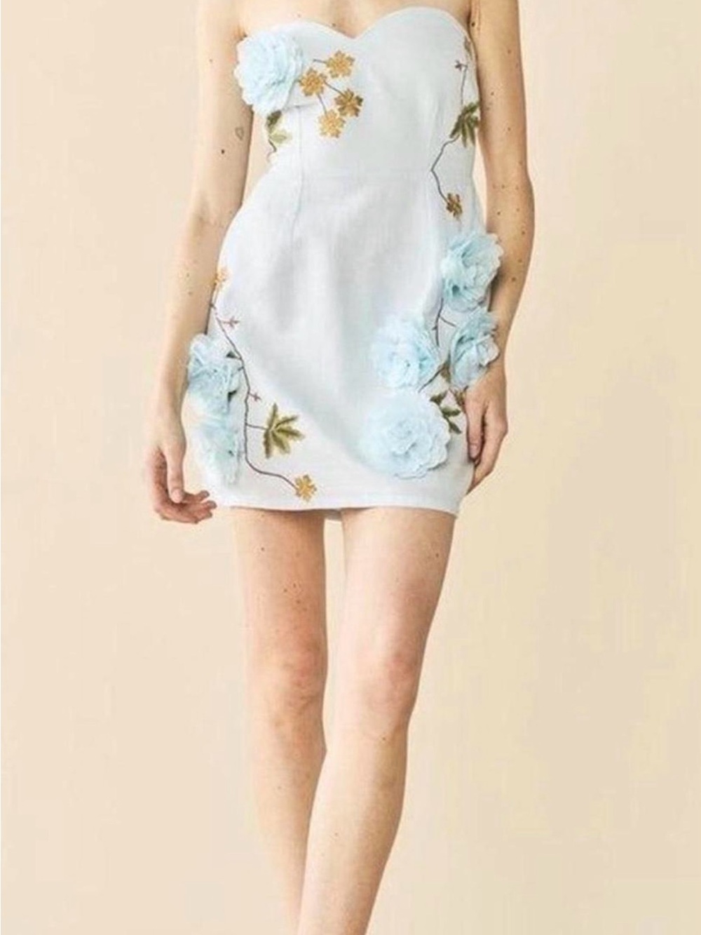 Strapless Light Blue Floral Mini Dress from EDDY